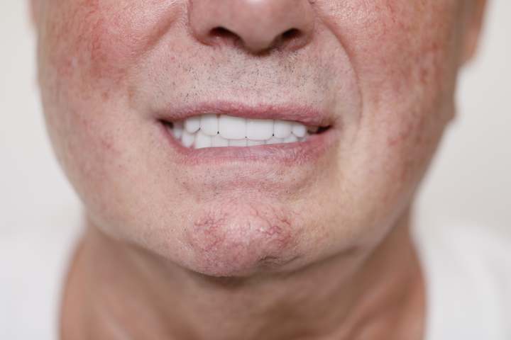 Clinical close-up of dental implants