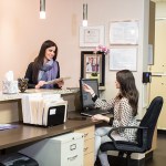 Front desk with patient