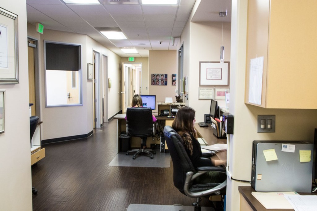 Behind front desk area